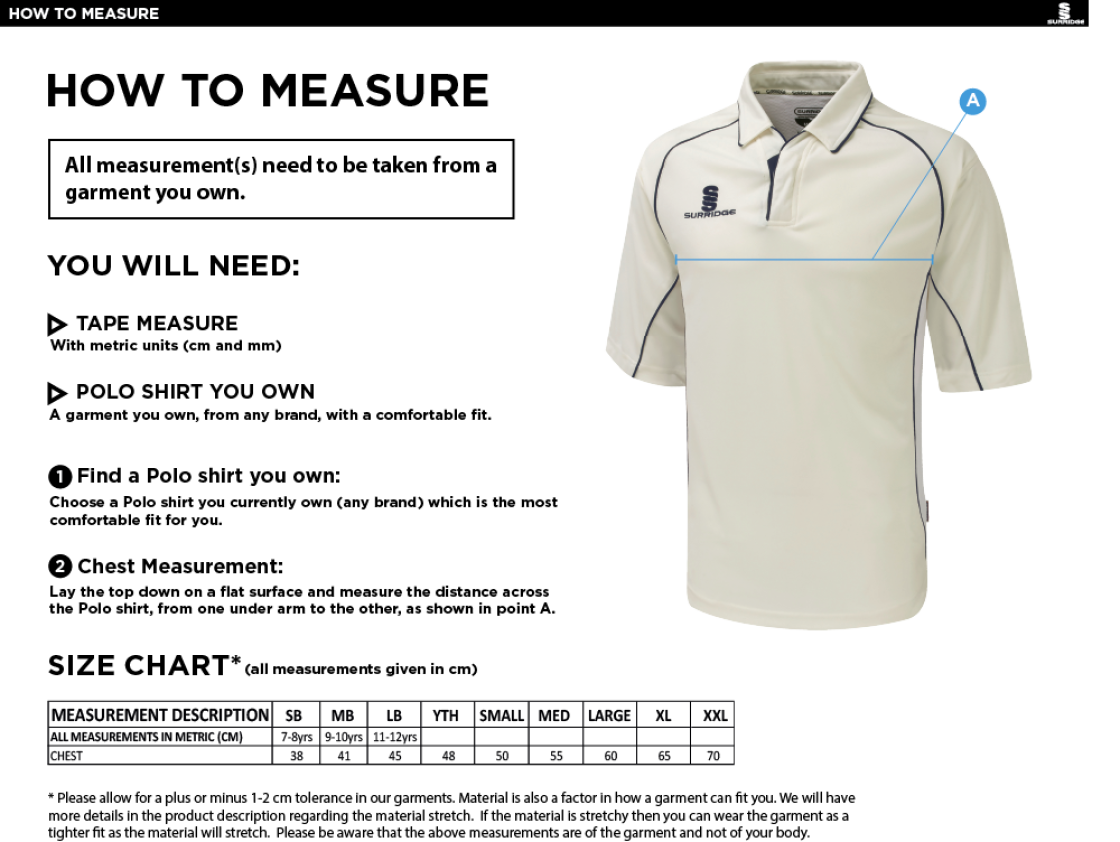 Appleton CC Premier 3/4 Sleeved Shirt Womens - Size Guide