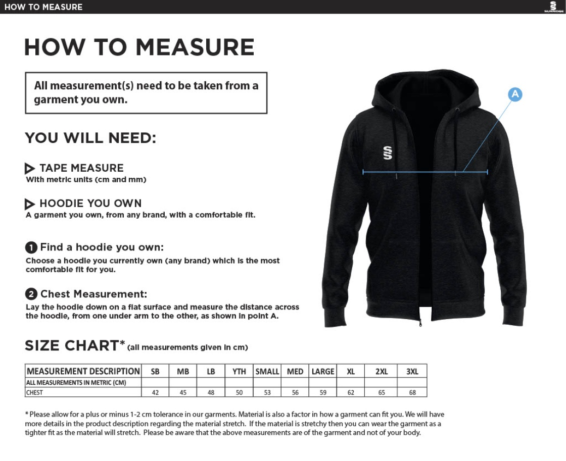 Appleton CC Dual Full Zip Hoody - Size Guide