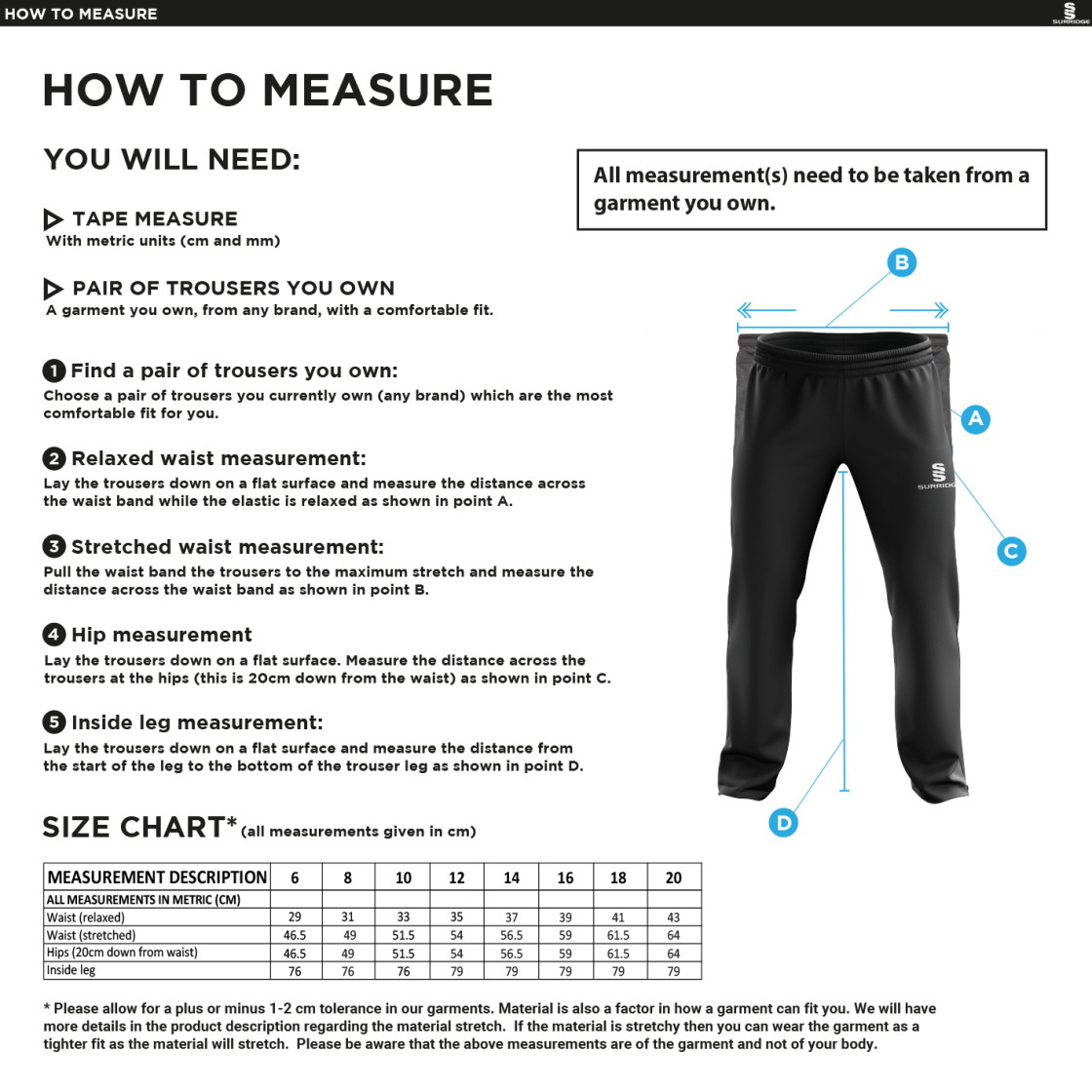 Appleton CC Dual Poplin Track Pants Womens - Size Guide
