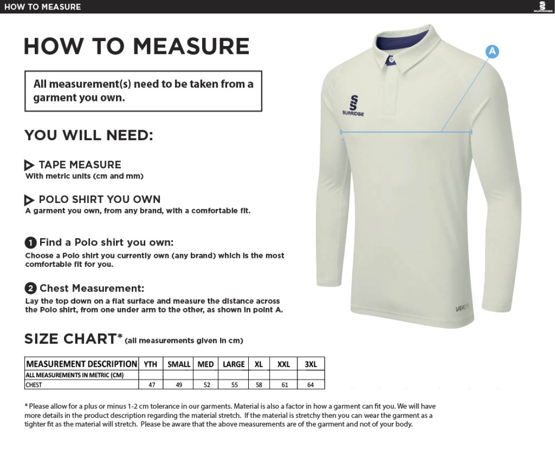 Appleton CC Ergo Long Sleeved Shirt - Size Guide