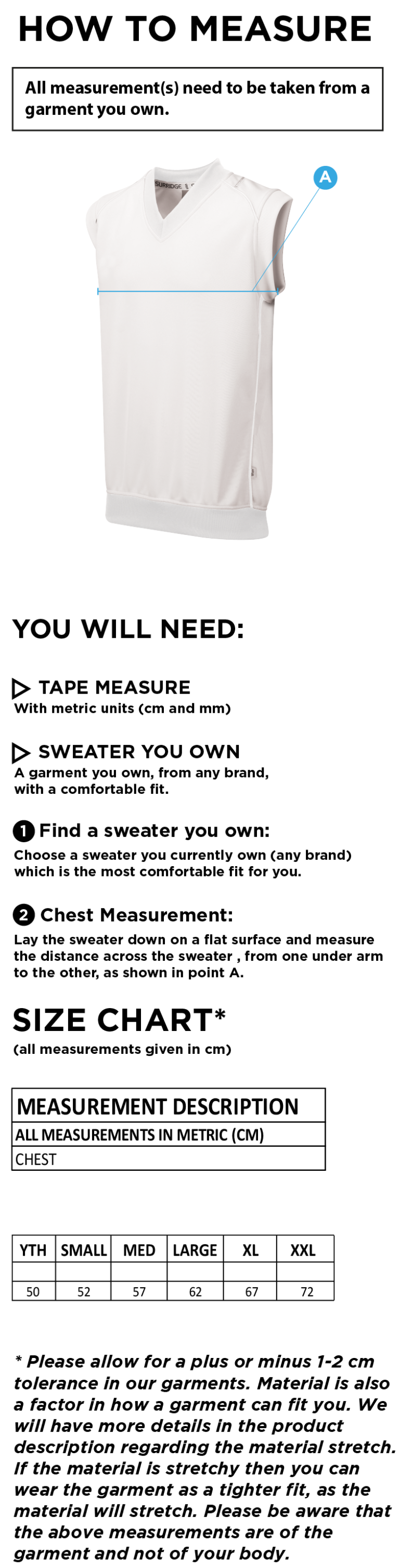 Appleton CC Curve Sleeveless Sweater - Size Guide