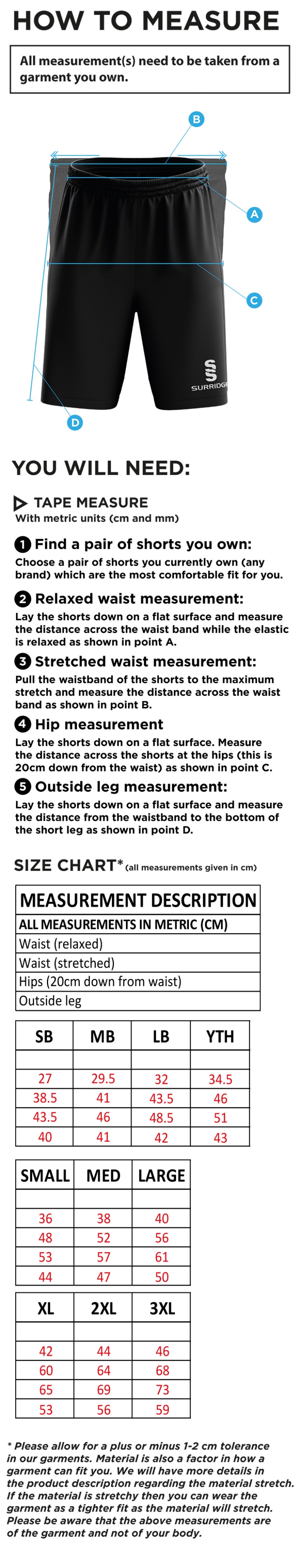 Appleton CC Blade Shorts - Size Guide