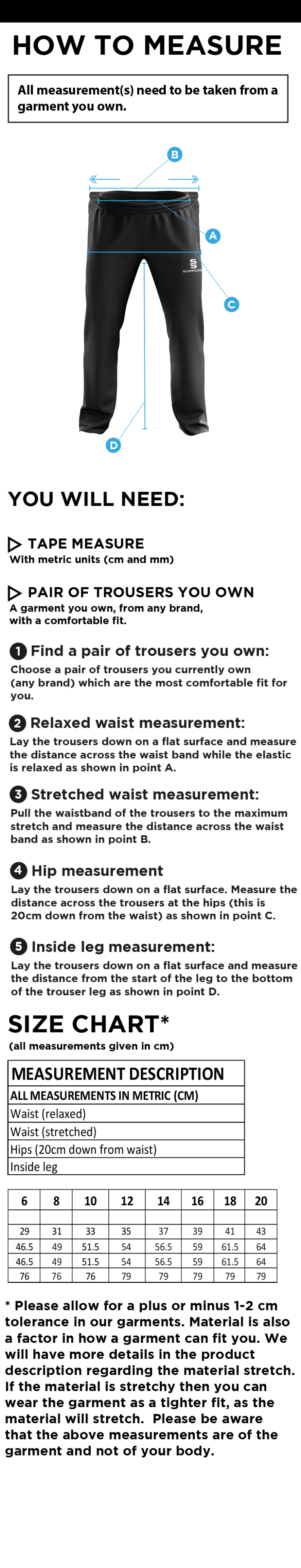 Appleton CC Dual Poplin Track Pants Womens - Size Guide