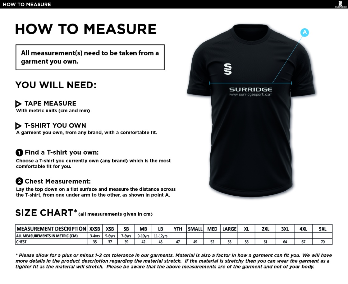Appleton CC Blade Training Shirt MENS - Size Guide
