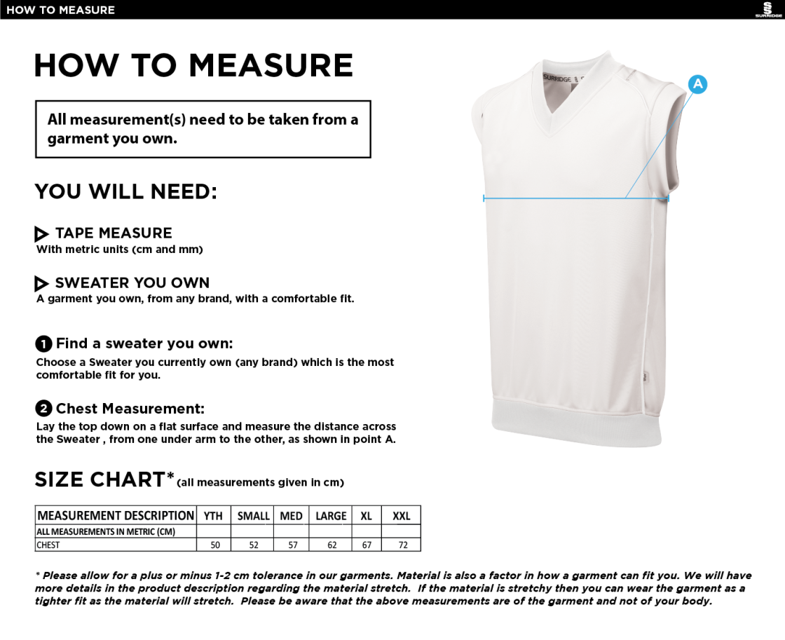 Appleton CC Curve Sleeveless Sweater - Size Guide