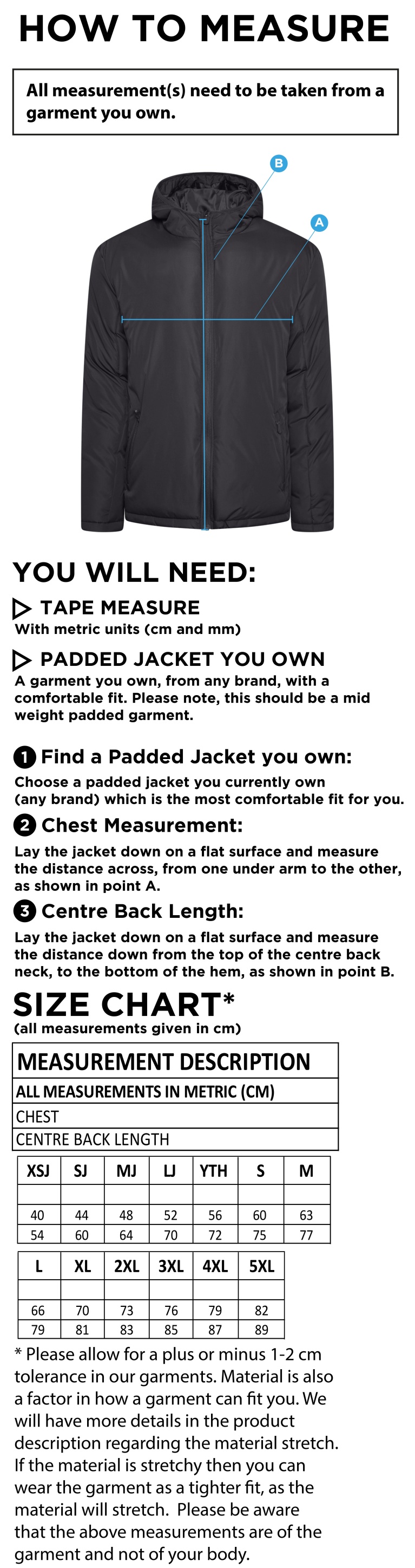 Active Padded Jacket - Navy - Size Guide