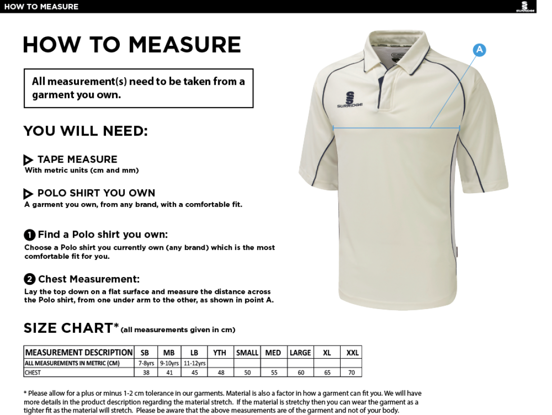 Appleton CC Premier 3/4 Sleeved Shirt Womens - Size Guide