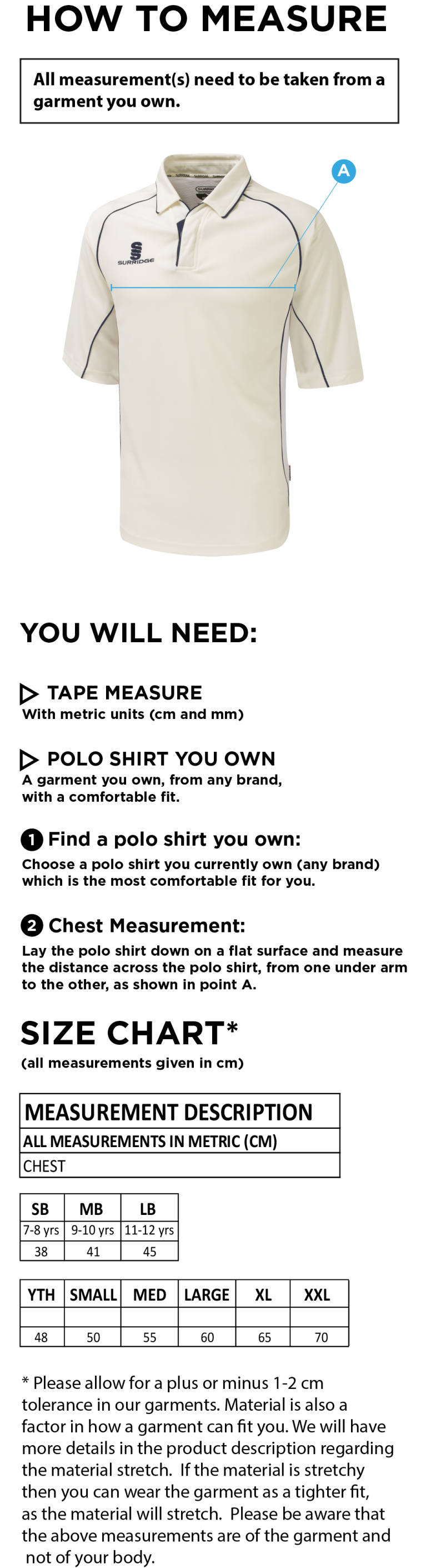 Appleton CC Premier 3/4 Sleeved Shirt Womens - Size Guide